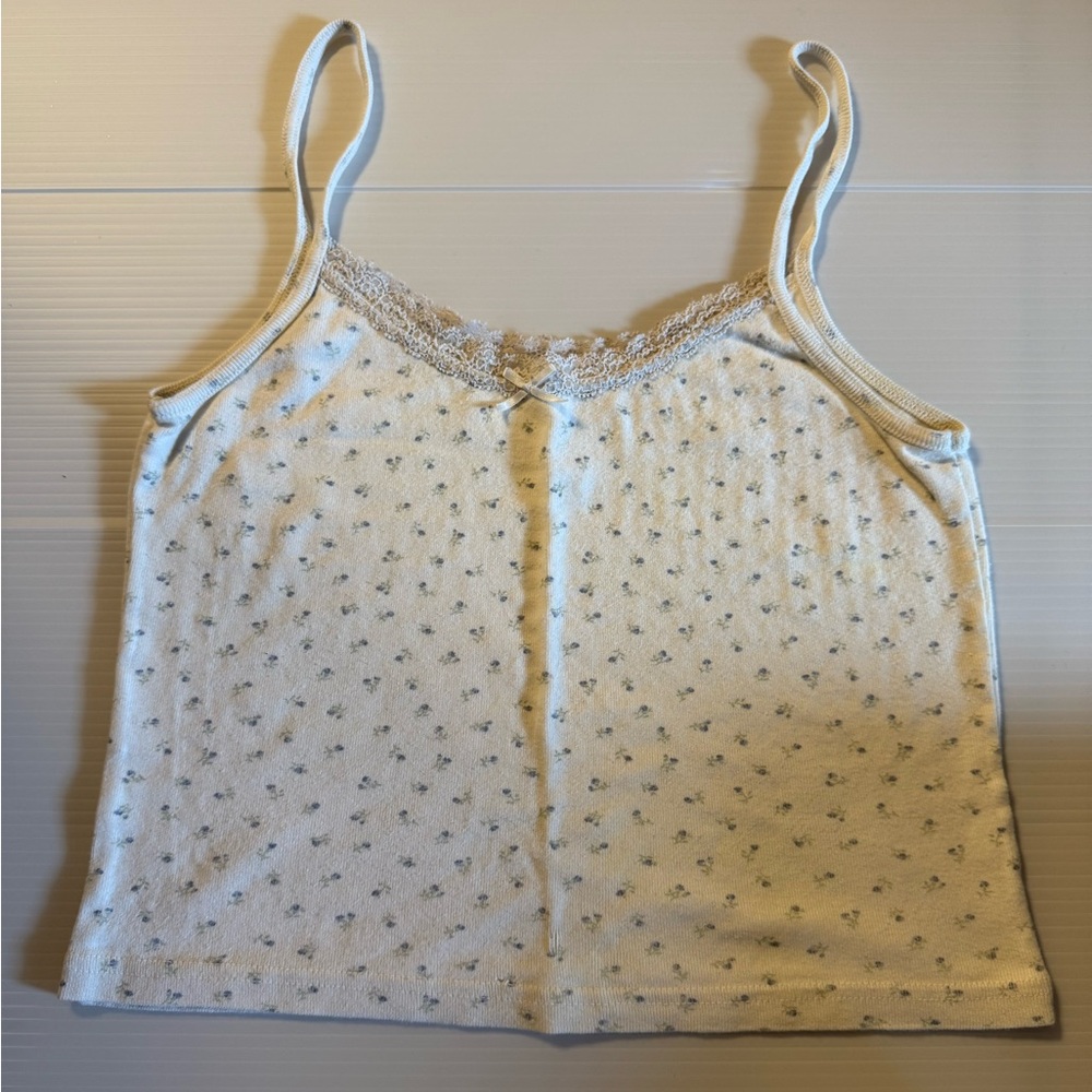 Brandy Melville Cream Lace Trim Top